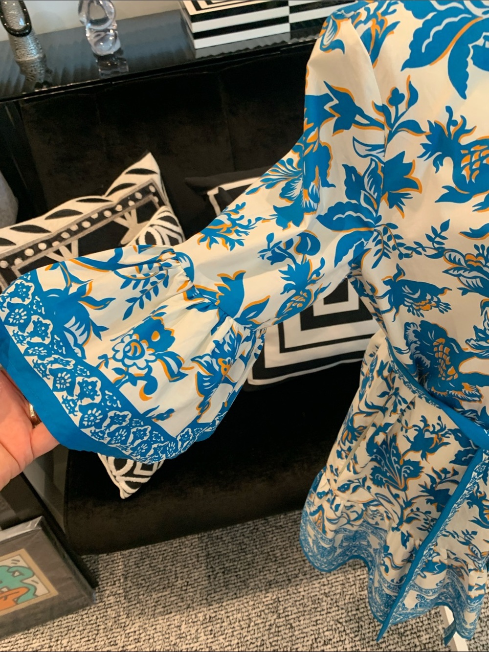 Etro Blue and White Floral Print Dress with orange accents. Worn once. Size 44 - Picture 3 of 10